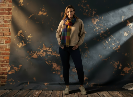 Colourful Block Check Pattern Cashmere Scarf