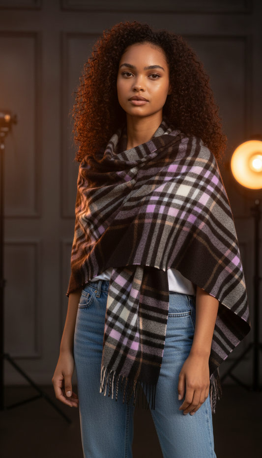 Charcoal, Lilac & Blue Plaid Stole