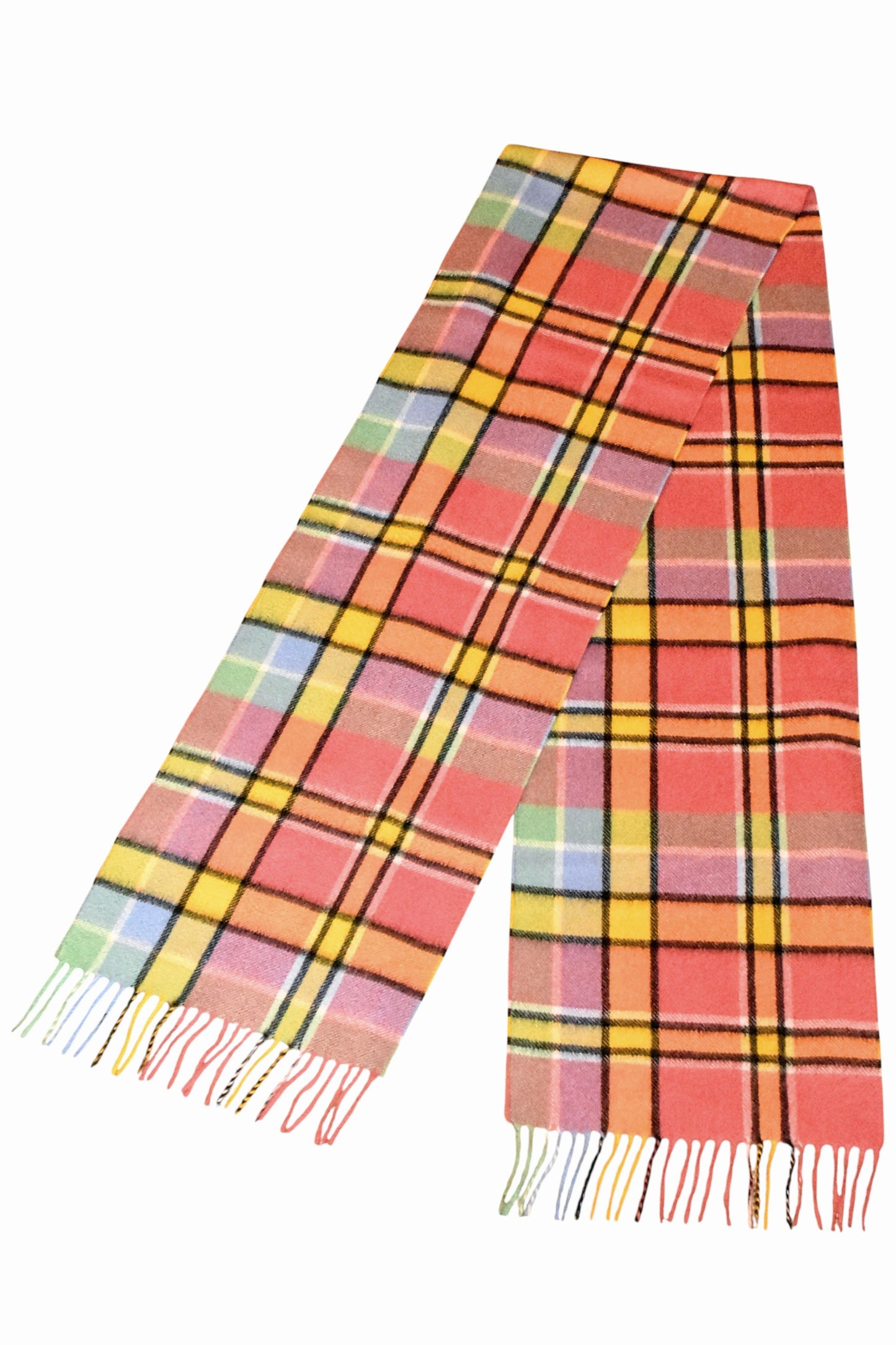 Lobster, Yellow, Apple & Wedgewood Check Cashmere Scarf