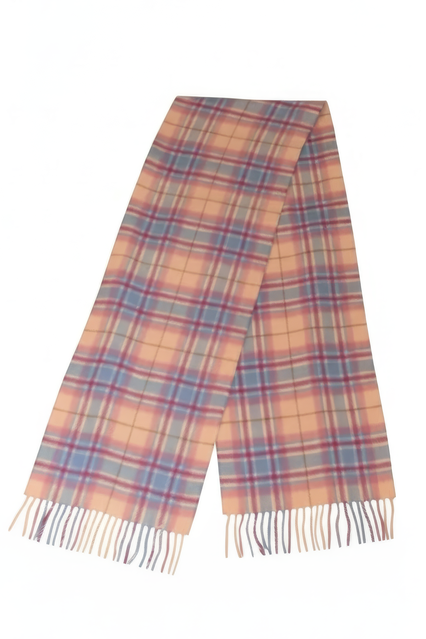 Frothy Pink, Blue & Buff Check Cashmere Scarf - The Yorkshire Scarf Company