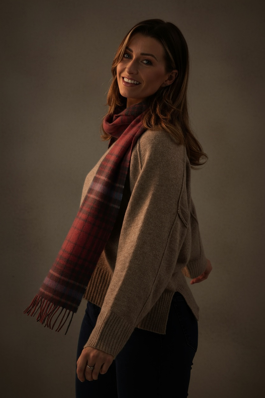 Pink and Grey Plaid Cashmere Scarf