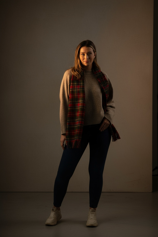 Red Check Tartan Lambswool Scarf