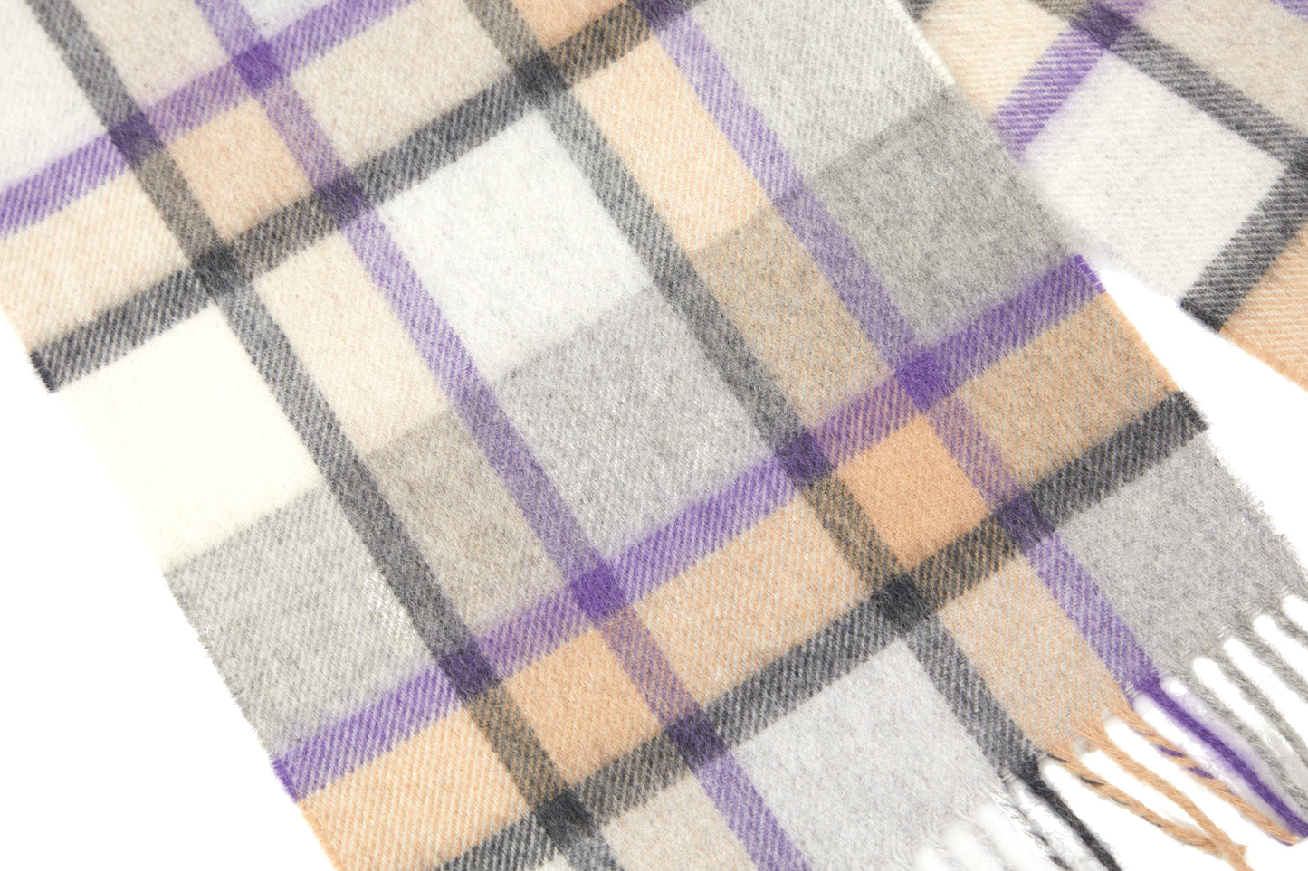 Grey, Purple and Camel Plaid Cashmere Scarf - The Yorkshire Scarf Company