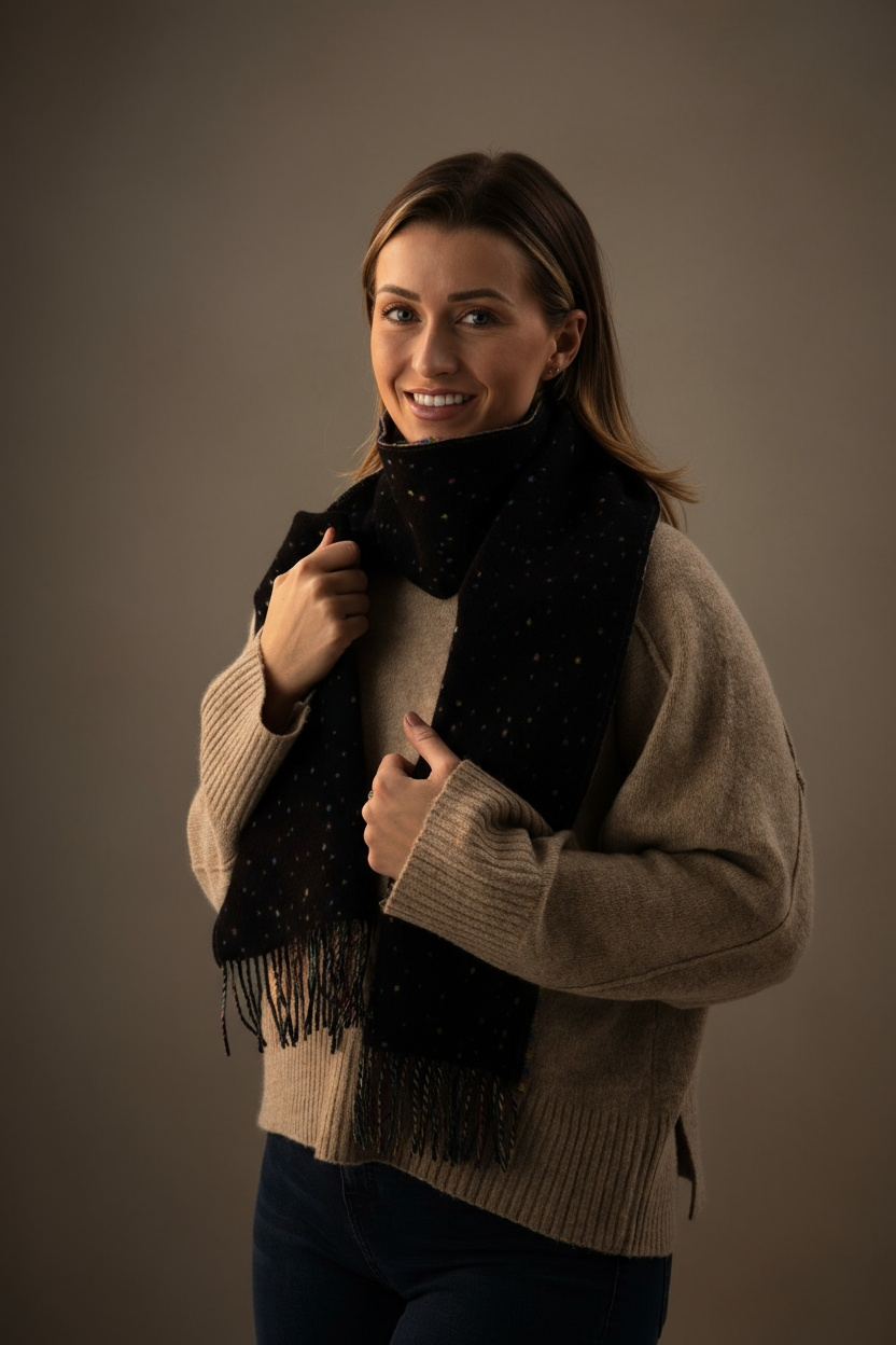 Black Spotted Lambswool Scarf