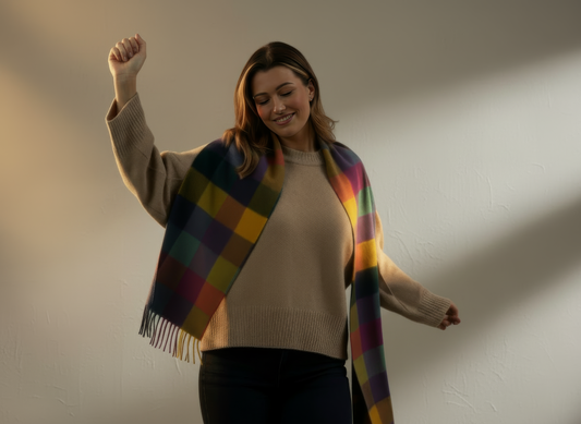 Colourful Block Check Pattern Cashmere Scarf