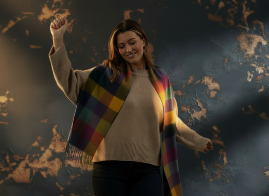 Colourful Block Check Pattern Cashmere Scarf