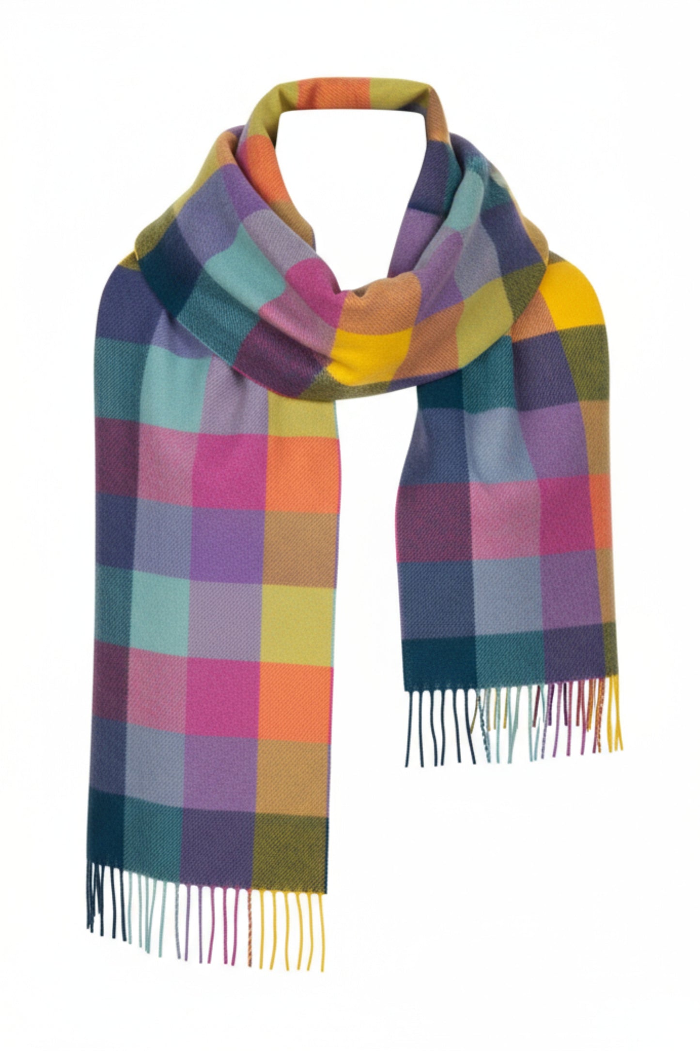 Colourful Block Check Pattern Cashmere Scarf
