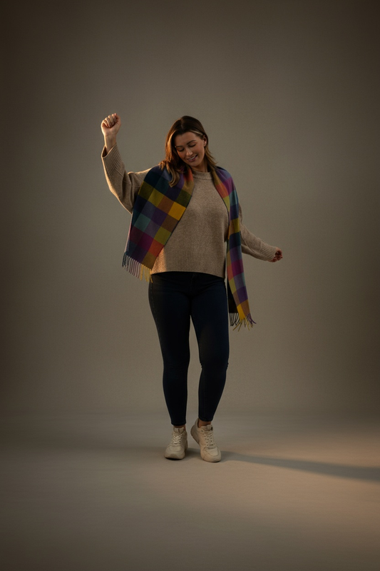 Colourful Block Check Pattern Cashmere Scarf