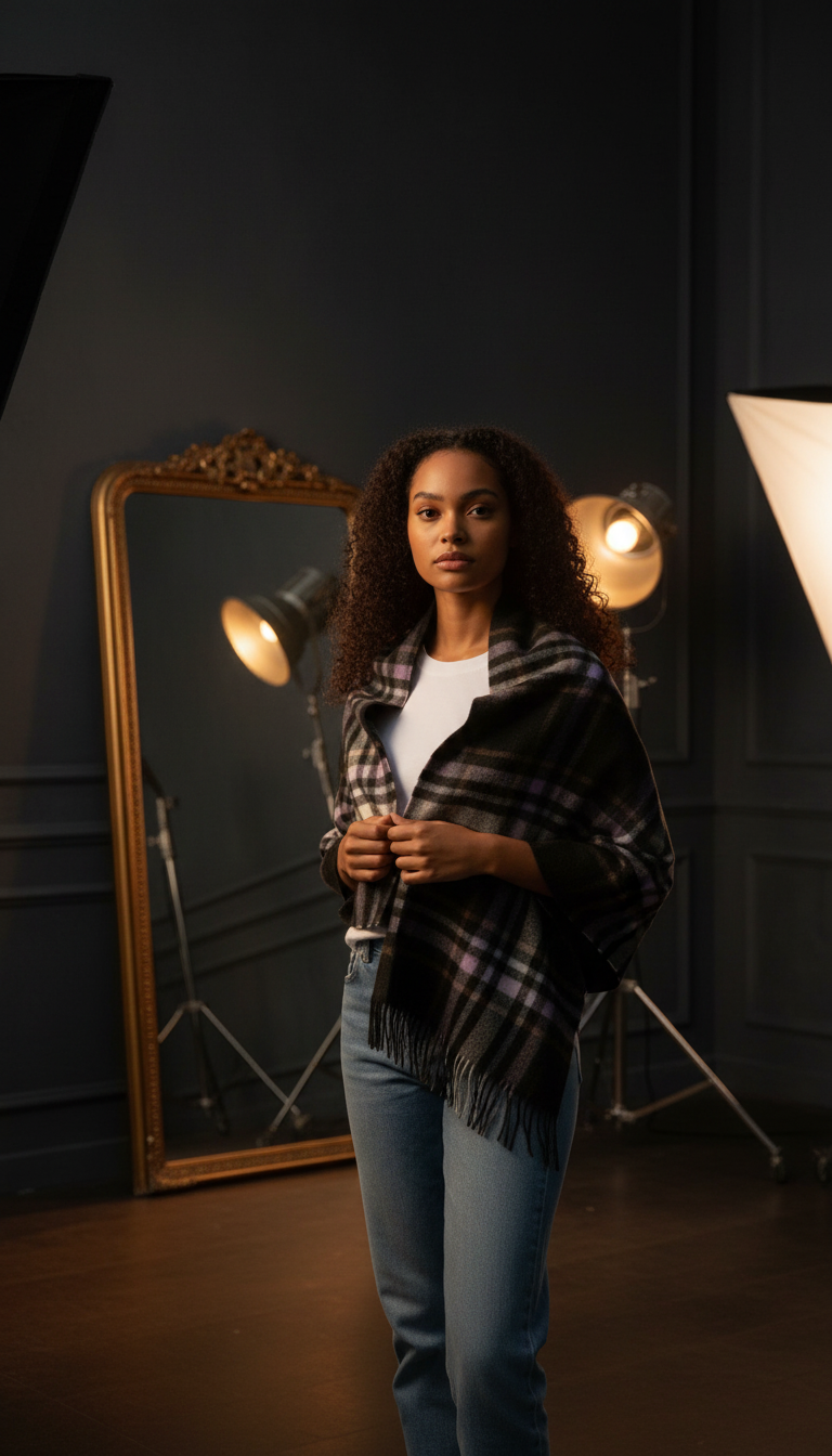 Charcoal, Lilac & Blue Plaid Stole