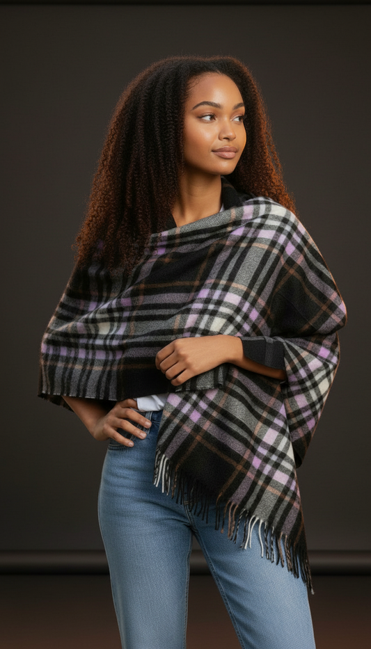 Charcoal, Lilac & Blue Plaid Stole