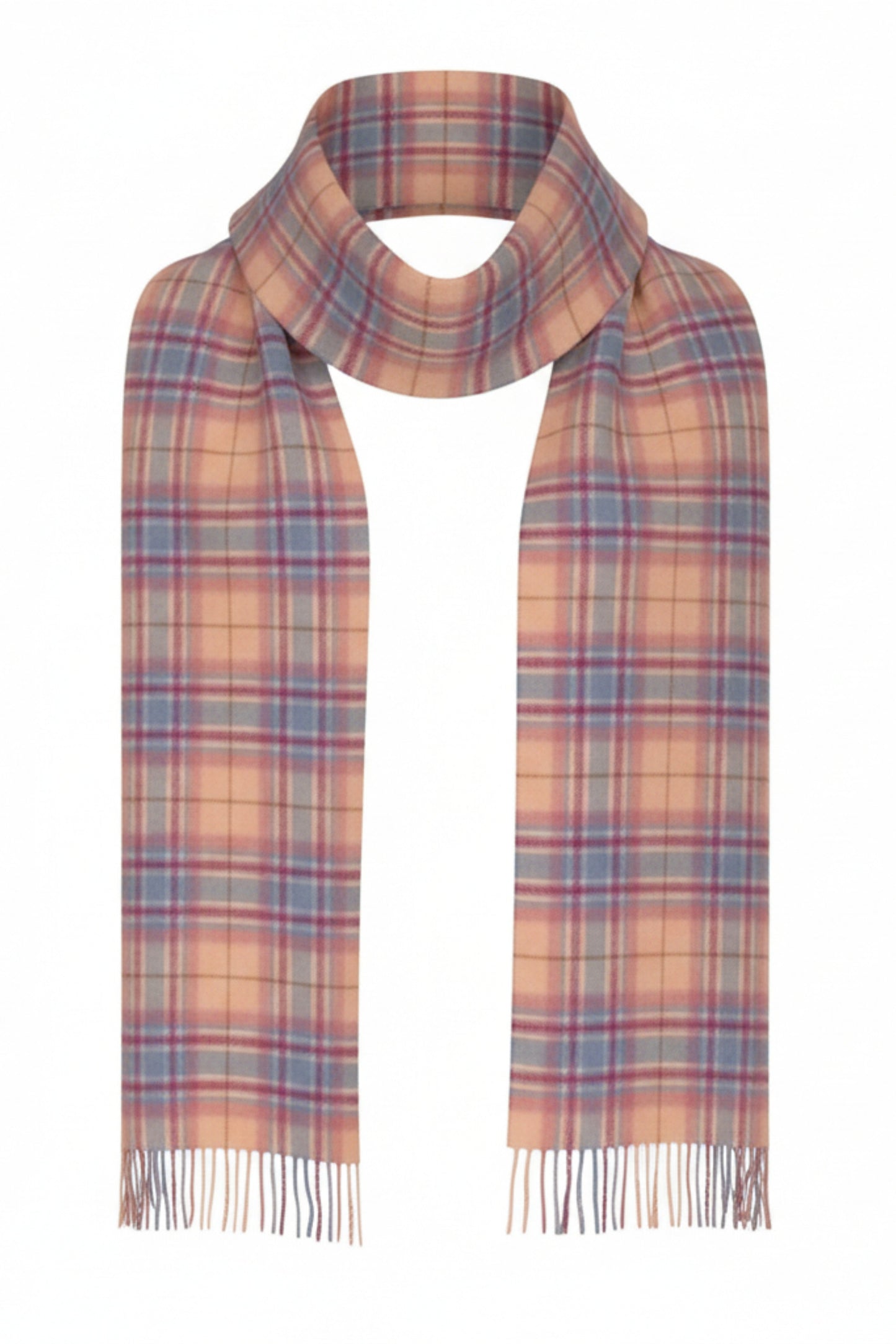 Frothy Pink, Blue & Buff Check Cashmere Scarf