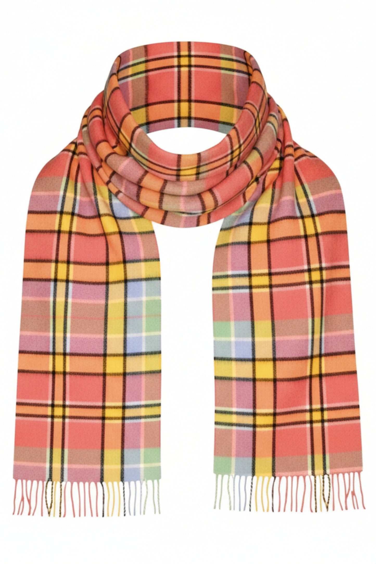 Lobster, Yellow, Apple & Wedgewood Check Cashmere Scarf