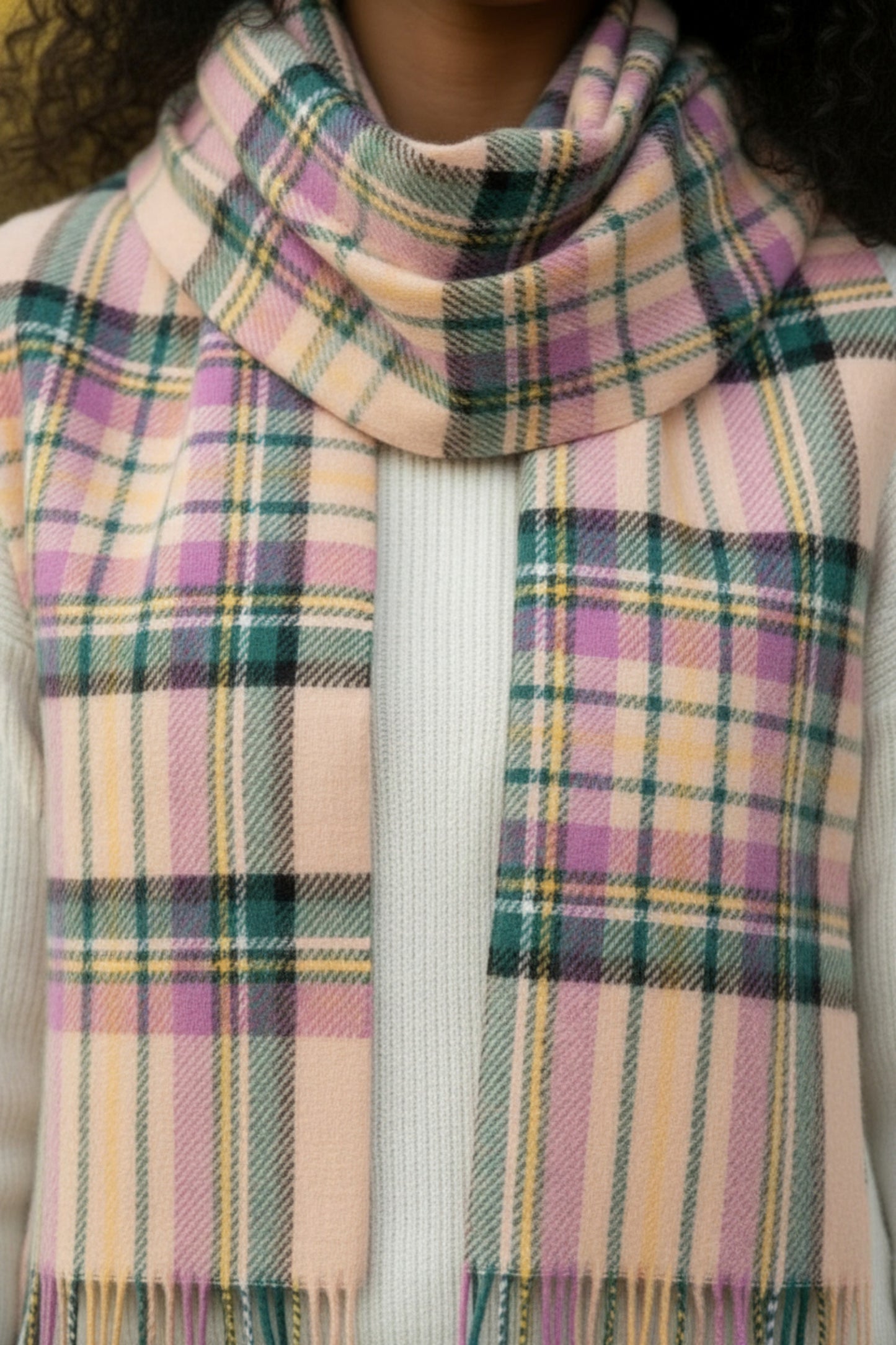 Blue, Green & Lilac Tartan lambswool Scarf