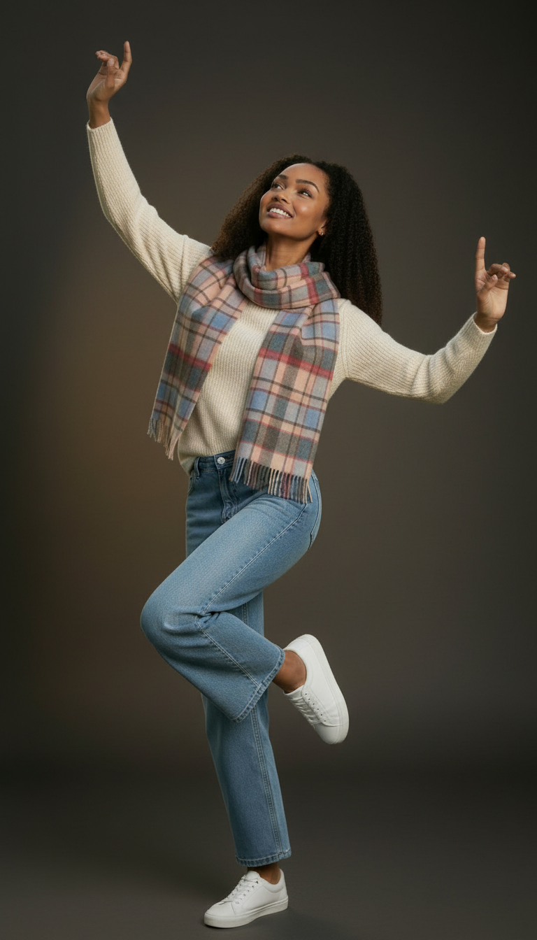 Classic Plaid Pink, Blue & Grey Brushed Cashmere Scarf