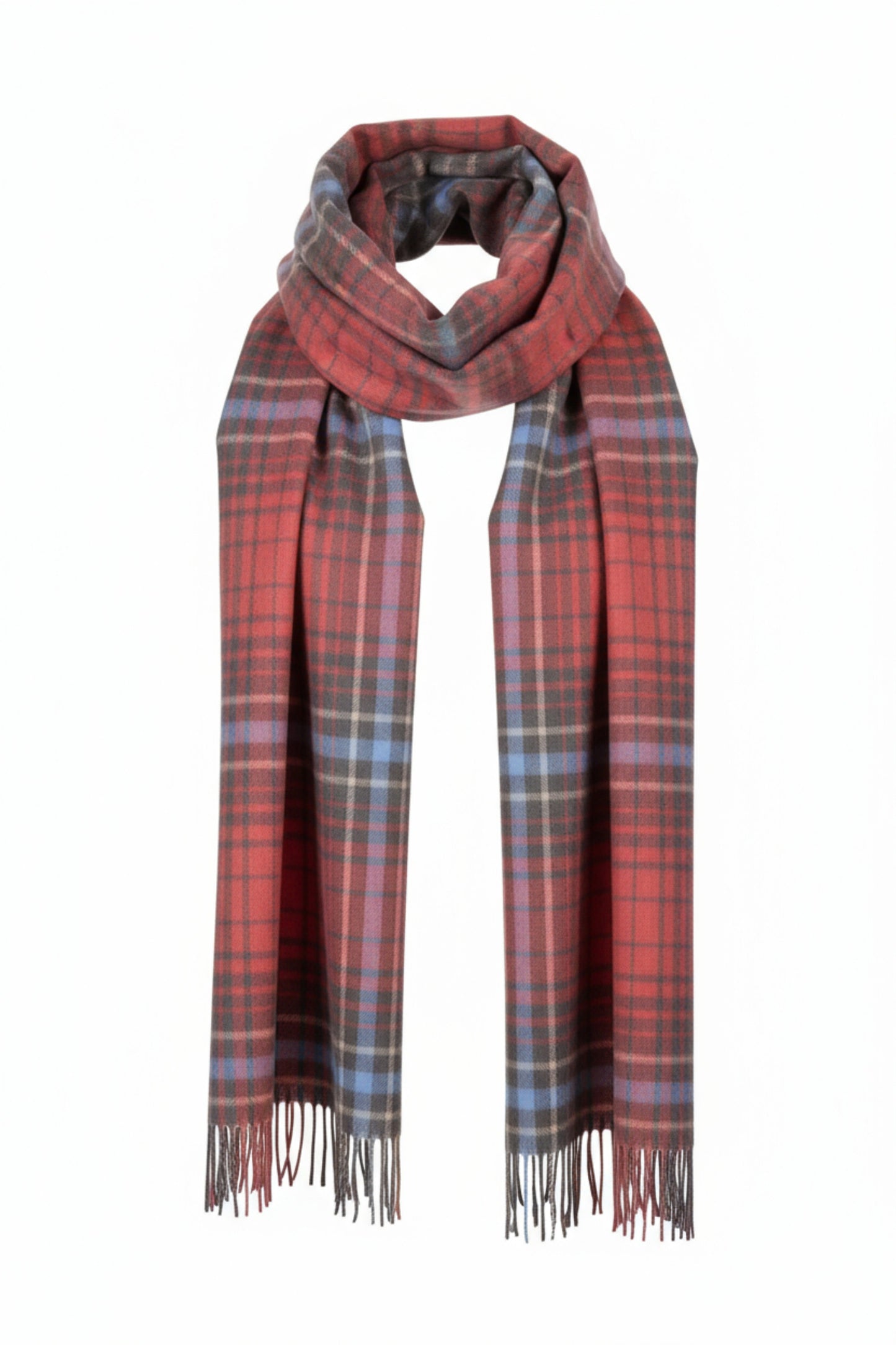 Pink and Grey Plaid Cashmere Scarf