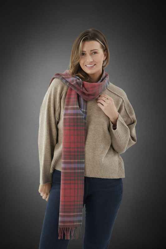 Pink and Grey Plaid Cashmere Scarf