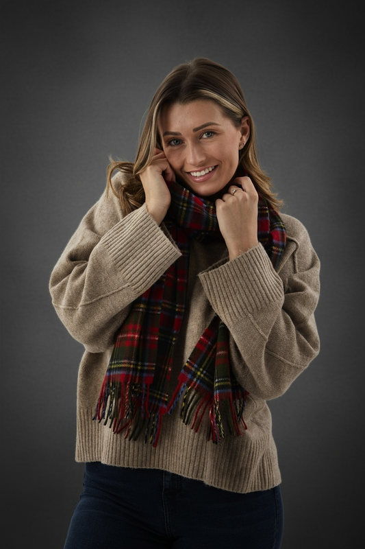 Red Check Tartan Lambswool Scarf