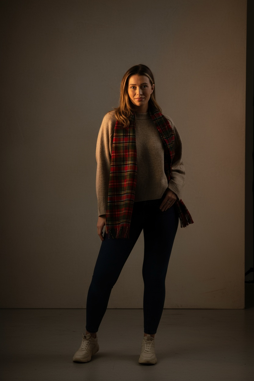 Red Check Tartan Lambswool Scarf