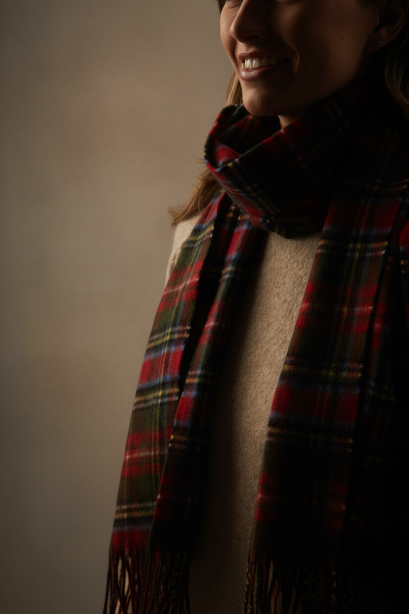 Red Check Tartan Lambswool Scarf