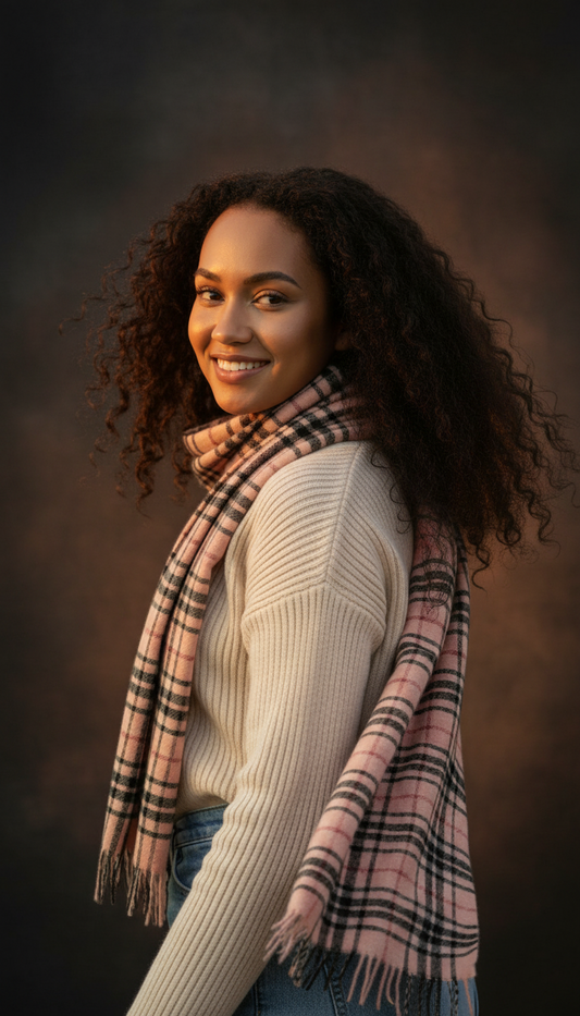 Classic Camel Thomson Tartan Cashmere Scarf