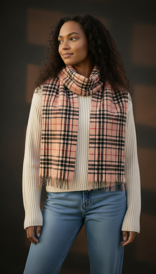 Classic Camel Thomson Tartan Cashmere Scarf