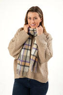 Grey, Purple and Camel Plaid Cashmere Scarf