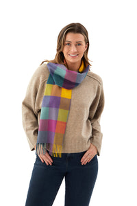 Colourful Block Check Pattern Cashmere Scarf