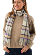 Grey, Purple and Camel Plaid Cashmere Scarf