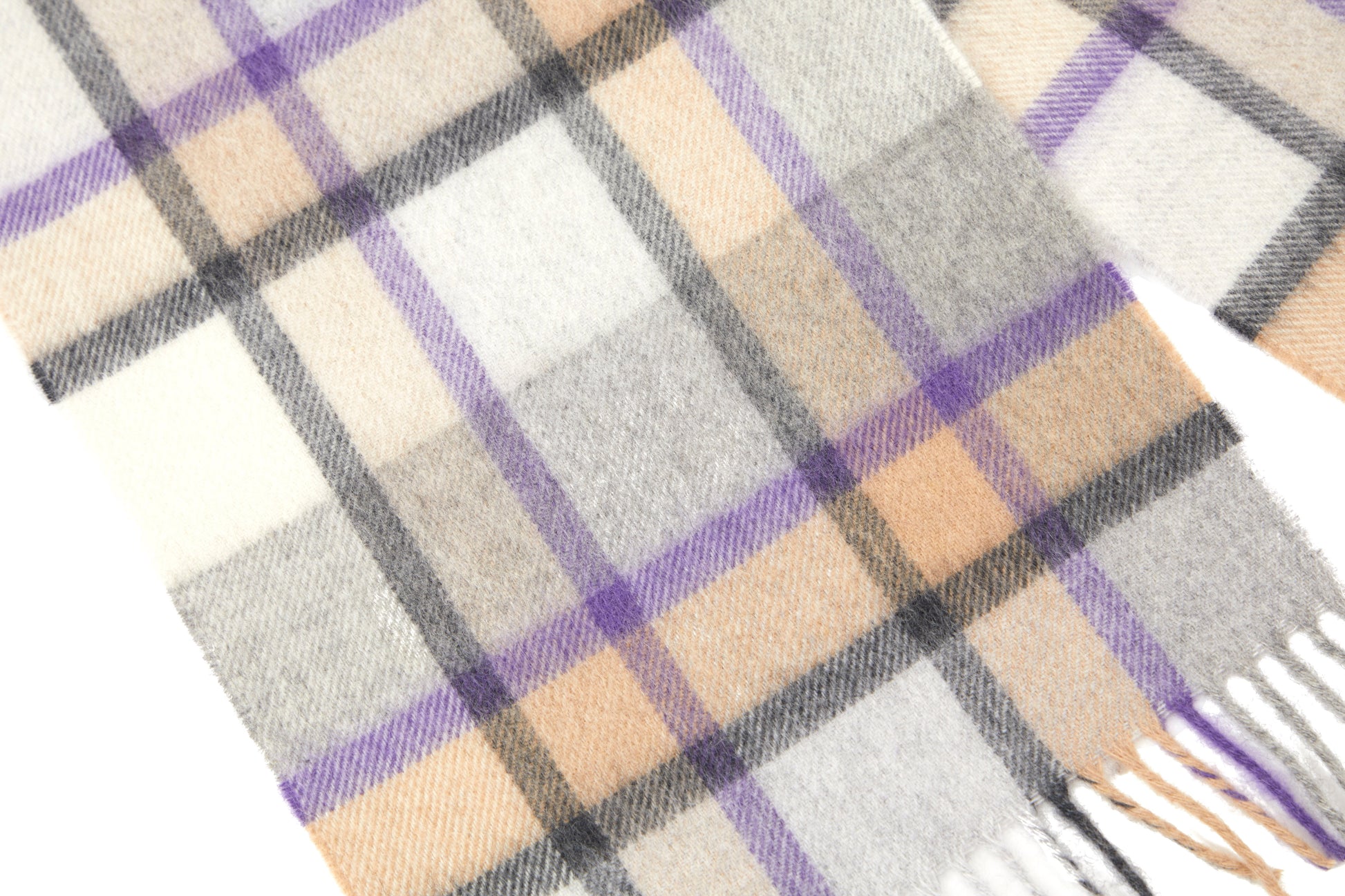 Grey, Purple and Camel Plaid Cashmere Scarf - The Yorkshire Scarf Company