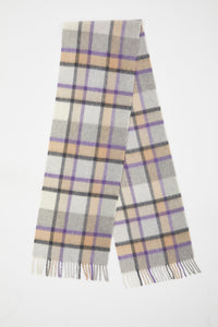 Grey, Purple and Camel Plaid Cashmere Scarf