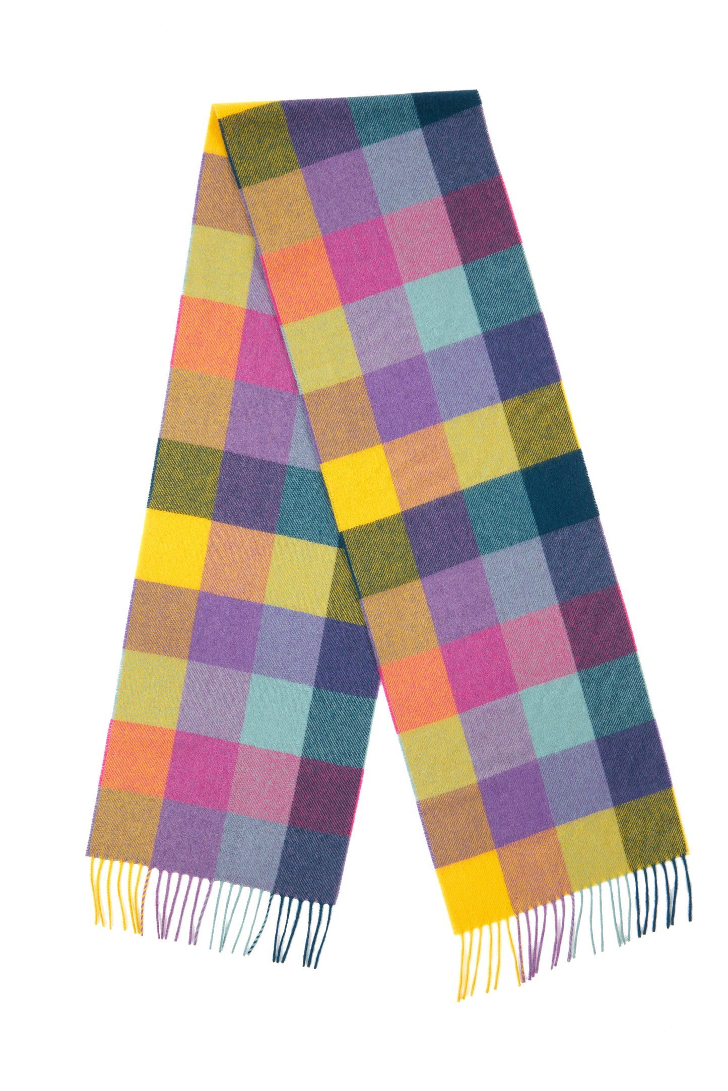 Colourful Block Check Pattern Cashmere Scarf - The Yorkshire Scarf Company