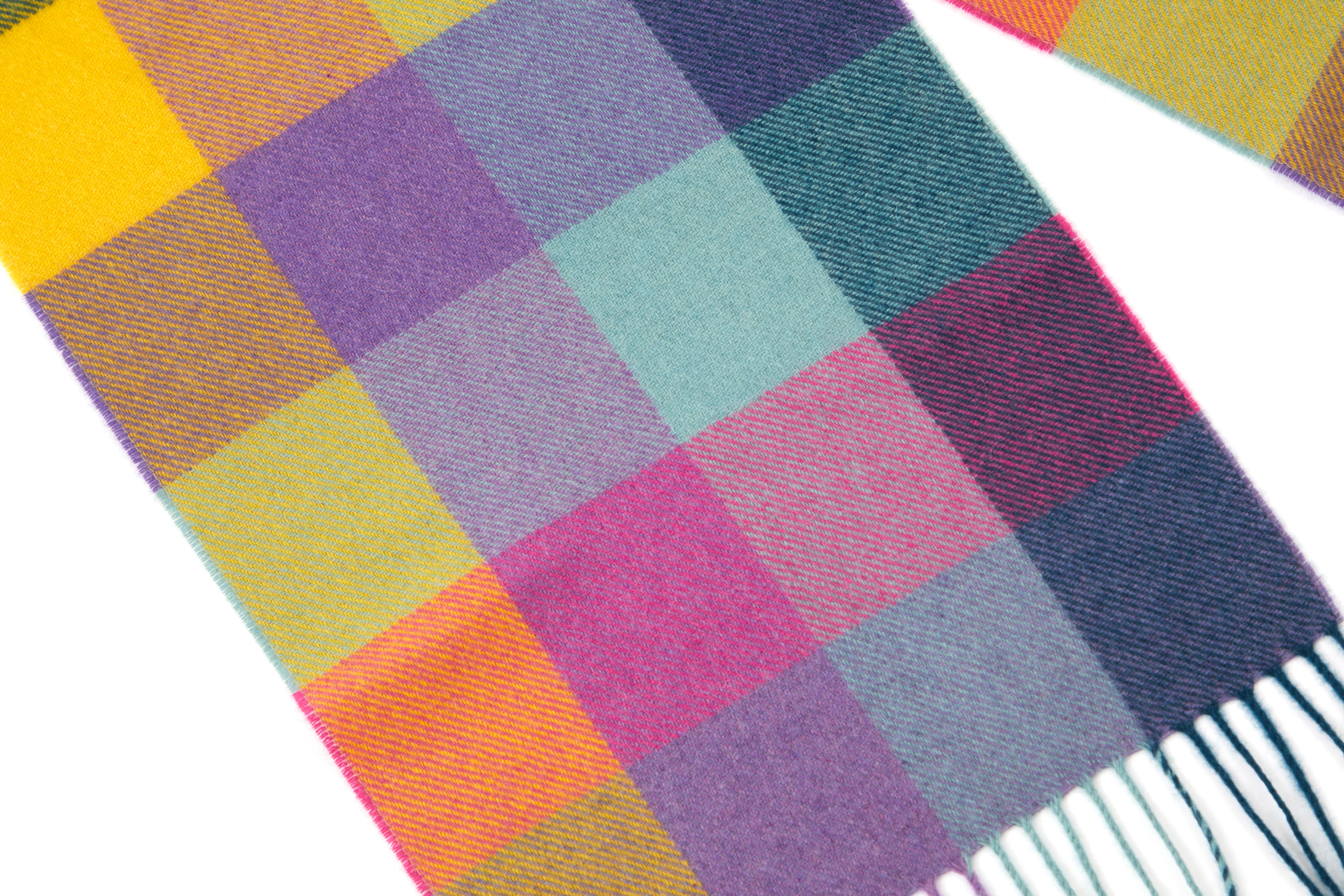 Colourful Block Check Pattern Cashmere Scarf