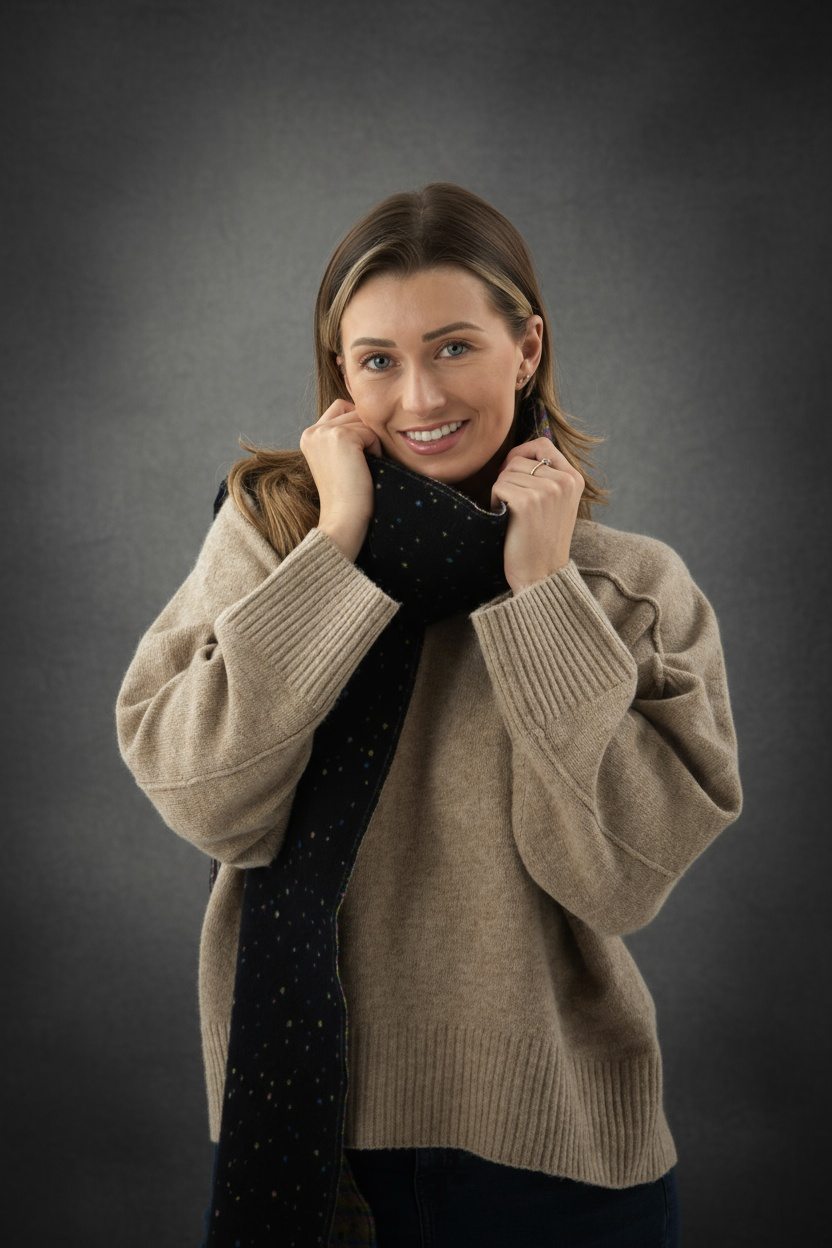 Black Spotted Lambswool Scarf