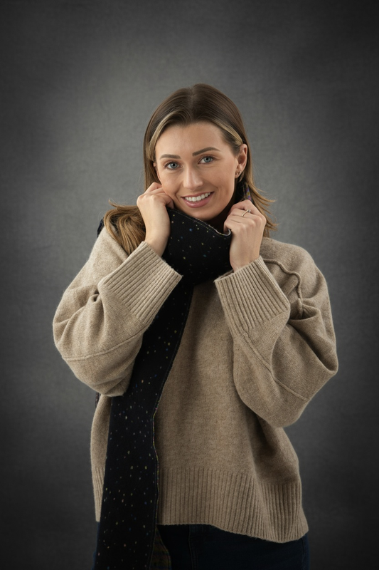 Black Spotted Lambswool Scarf