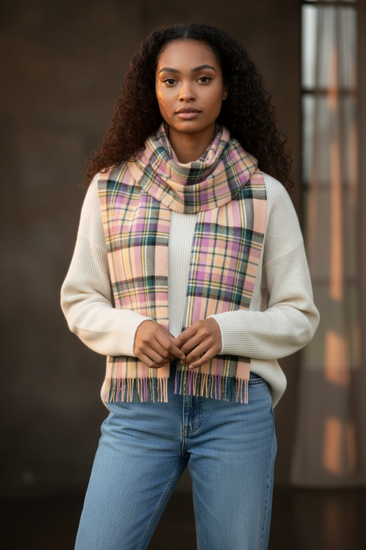 Blue, Green & Lilac Tartan lambswool Scarf