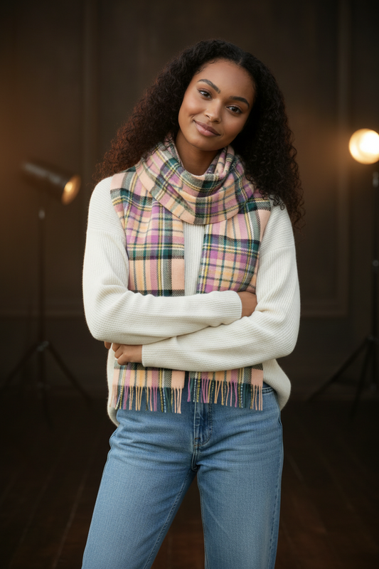 Blue, Green & Lilac Tartan lambswool Scarf